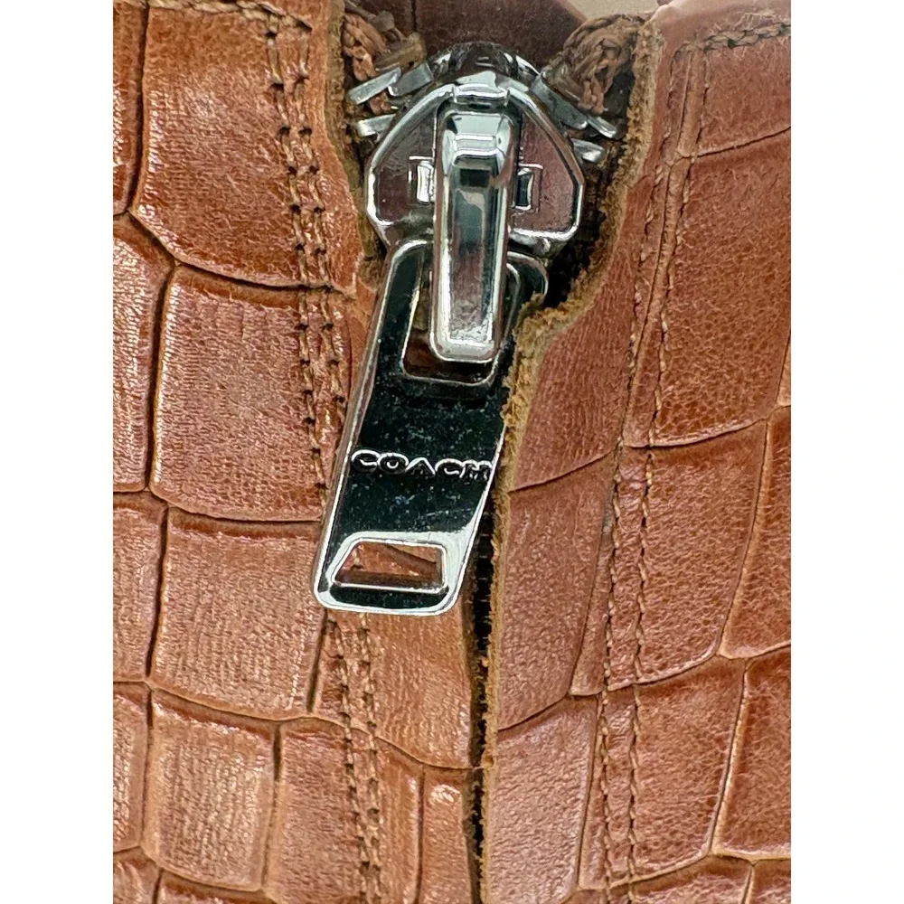 Coach Ankle Boots High Heel Brielle Crocodile Embossed Leather Women 7 Camel